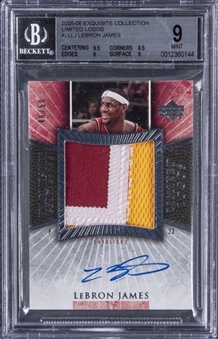 2005-06 UD "Exquisite Collection" Limited Logos #LLLJ LeBron James Signed Game Used Patch Card (#46/50) – BGS MINT 9/BGS 10